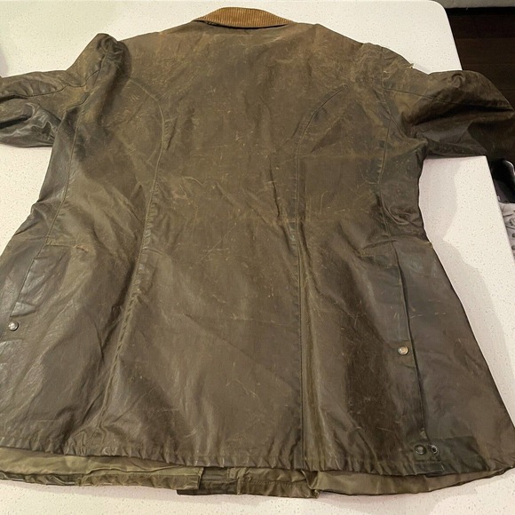 BRITTON Burghley Olive Wax Jacket We’ll Worn Distressed Size Large - Picture 13 of 13